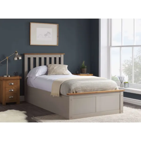 Pearl Grey Wood Single Ottoman Bed Slatted Headboard