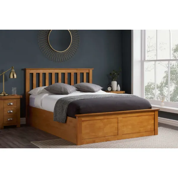 Oak Effect Wood 5ft King Size Ottoman Bed Slatted Headboard