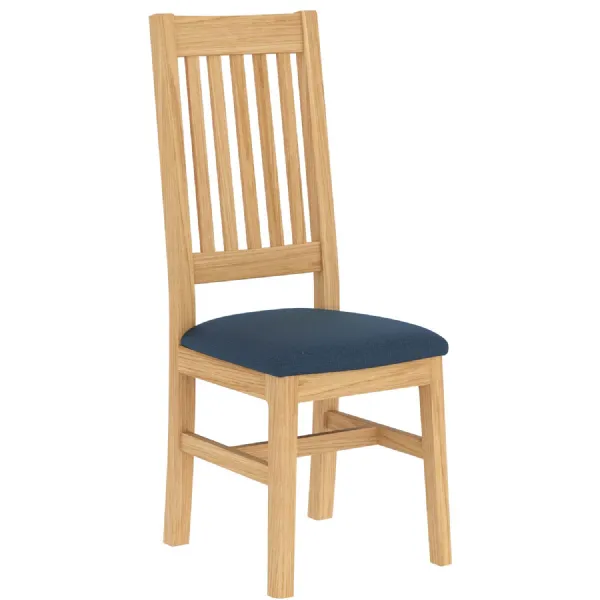 Traditional Solid Light Oak Slatted Back Dining Chair with Upholstered Seat