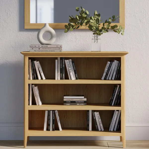 Modern Style Natural Solid Oak Small Bookcase with 3 Open Shelves