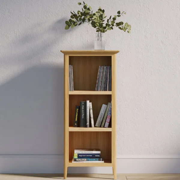 Shaker Style Natural Solid Oak CD 3 Shelf Open Bookcase with Tapered Legs