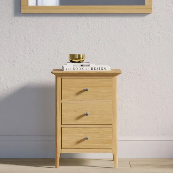 Shaker Style Natural Solid Oak 3 Drawer Bedside Table with Tapered Legs