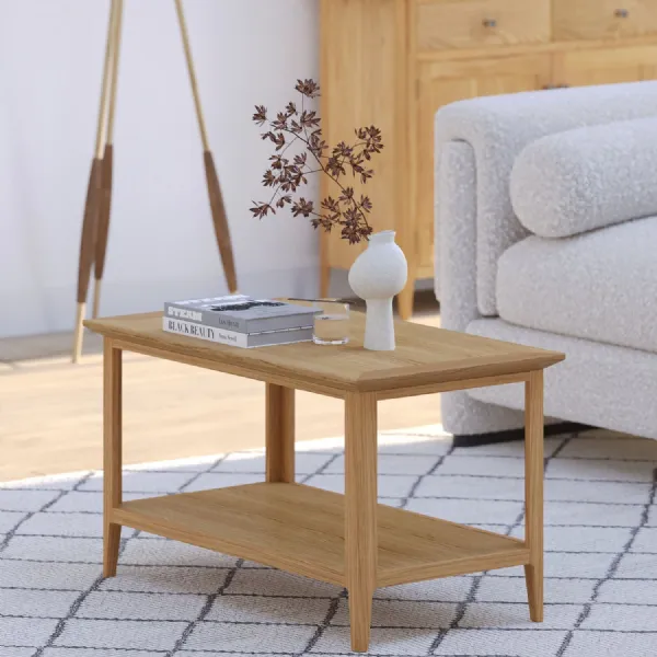 Shaker Style Natural Solid Oak Rectangular Coffee Table with Shelf