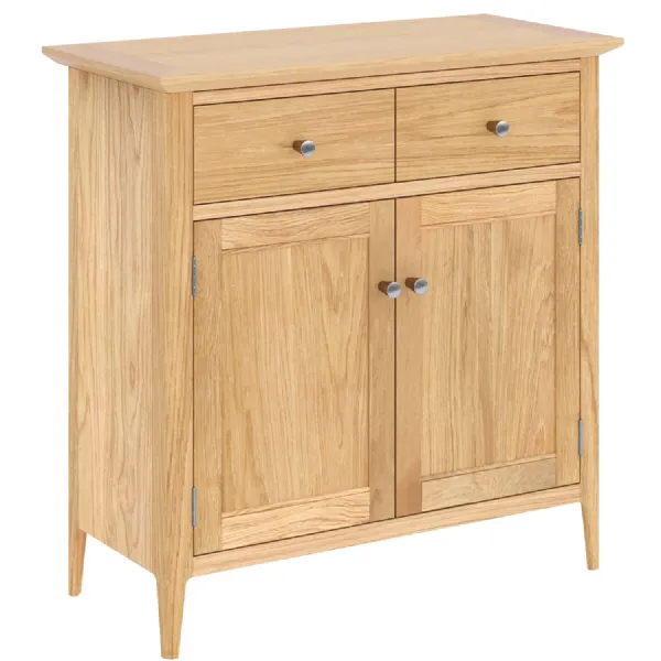 Shaker Style Natural Oak Small Sideboard with 2 Doors 2 Drawers