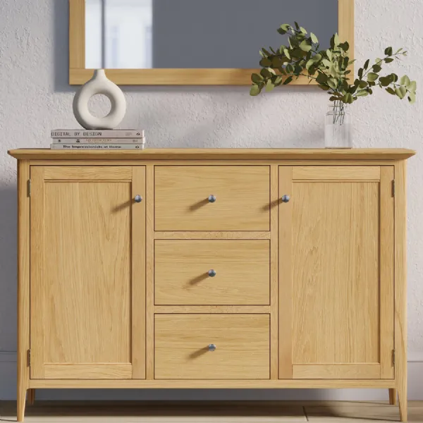 Shaker Style Design Natural Oak 2 Door 3 Drawer Sideboard