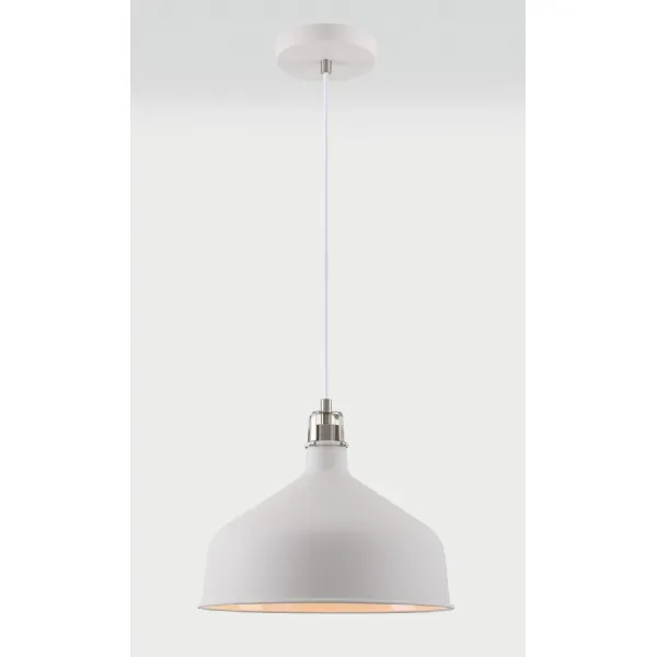 Brent Medium Pendant, 1 x E27, Sand White Satin Nickel White