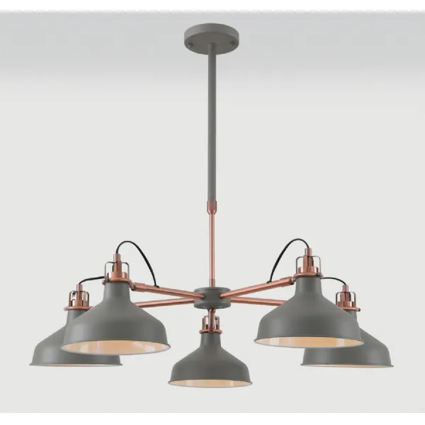 Brent Telescopic 5 Light, 5 x E27, Sand Grey Copper White