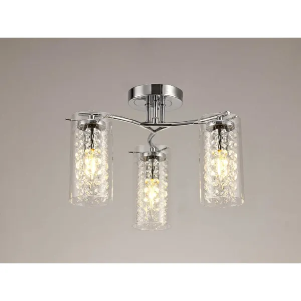 Cheshunt Semi Flush Light, 3 x E14, Polished Chrome Crystal Glass