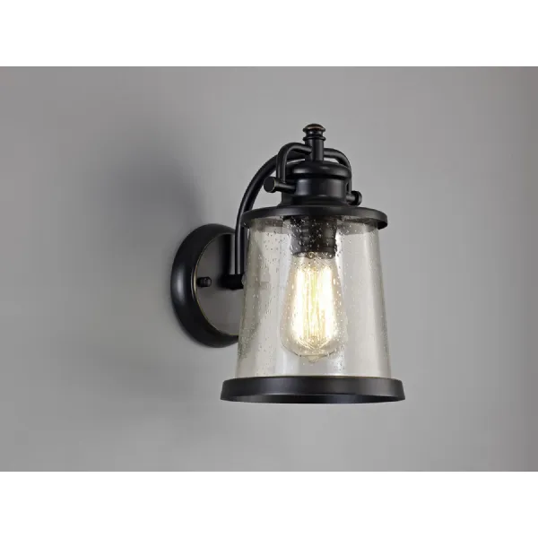 Wandsworth Wall Lamp, 1 x E27, Black Gold With Seeded Clear Glass, IP54, 2yrs Warranty