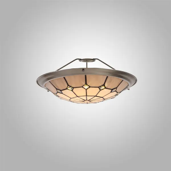 Hampshire, Tiffany 35cm Non electric Uplighter Shade, Cream Grey Crystal Centre Satin Nickel Brass Trim