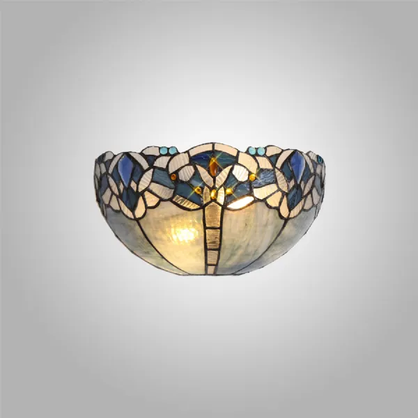 Ardingly Tiffany 30cm Wall Lamp, 2 x E14, Blue Clear Crystal