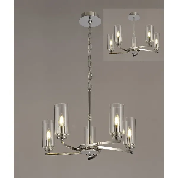 Buckingham Pendant Semi Flush, 5 x E14, Polished Nickel