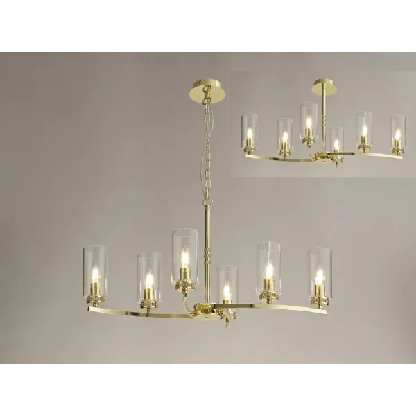 Buckingham Rectangular Pendant Semi Flush, 6 x E14, Polished Gold
