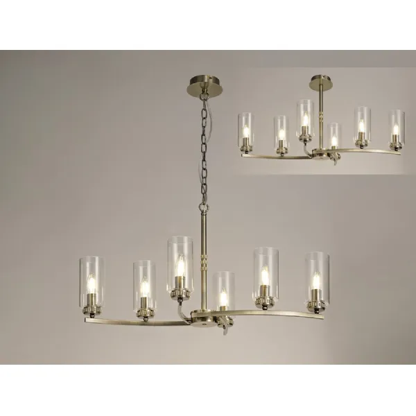 Buckingham Rectangular Pendant Semi Flush, 6 x E14, Antique Brass