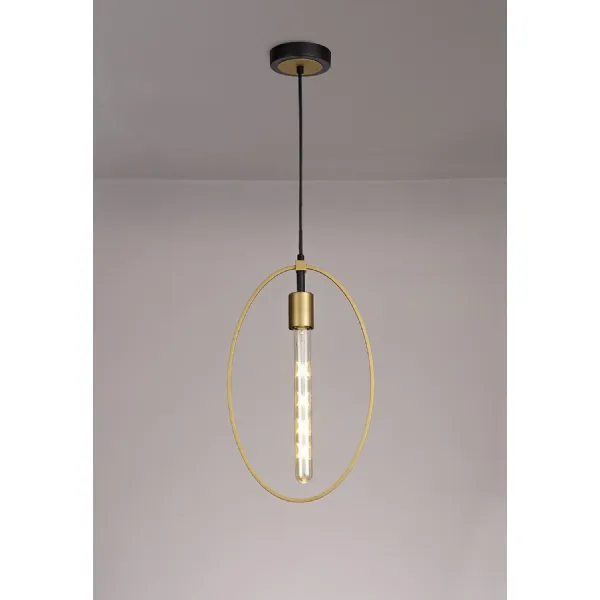 Witney Single Large Circle Pendant, 1 Light E27, Sand Gold Matt Black
