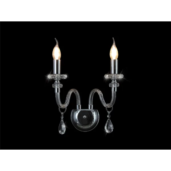 Wimbledon Wall Lamp, 2 Light E14, Polished Chrome Clear Glass Crystal