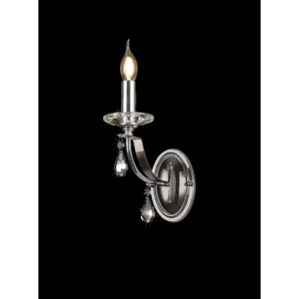 Crawley Wall Lamp 1 Light E14, Polished Chrome Satin Nickel Clear Crystal