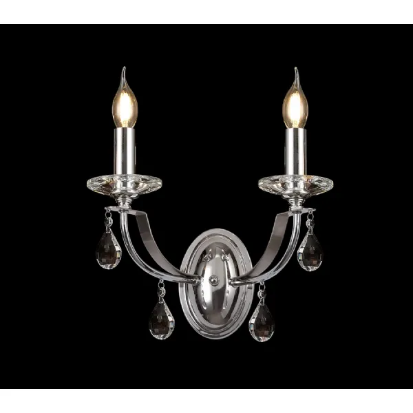 Crawley Wall Lamp 2 Light E14, Polished Chrome Satin Nickel Clear Crystal