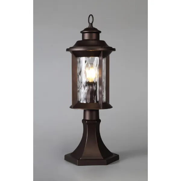 Bentley Pedestal Lamp, 1 x E27, Antique Bronze Clear Ripple Glass, IP54, 2yrs Warranty