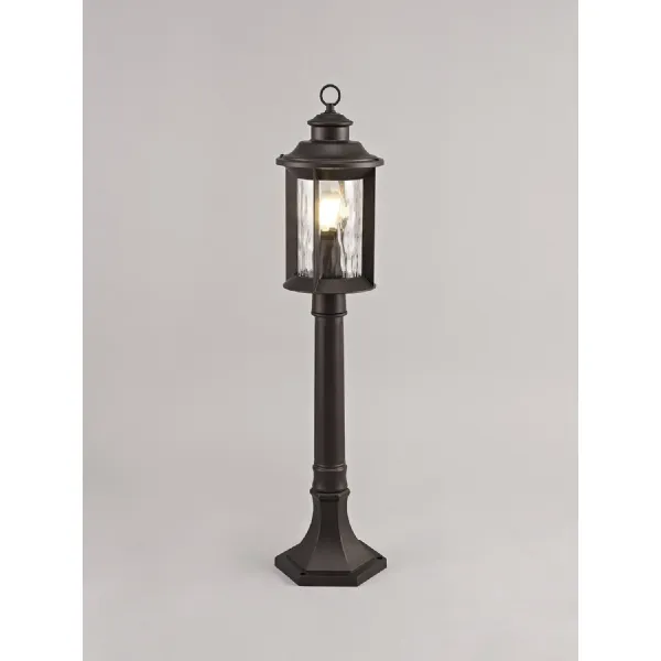 Bentley Post Lamp, 1 x E27, Antique Bronze Clear Ripple Glass, IP54, 2yrs Warranty