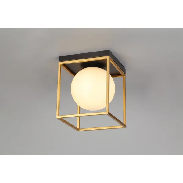 Southend Square Ceiling Flush, 1 Light E14, Matt Black Painted Gold