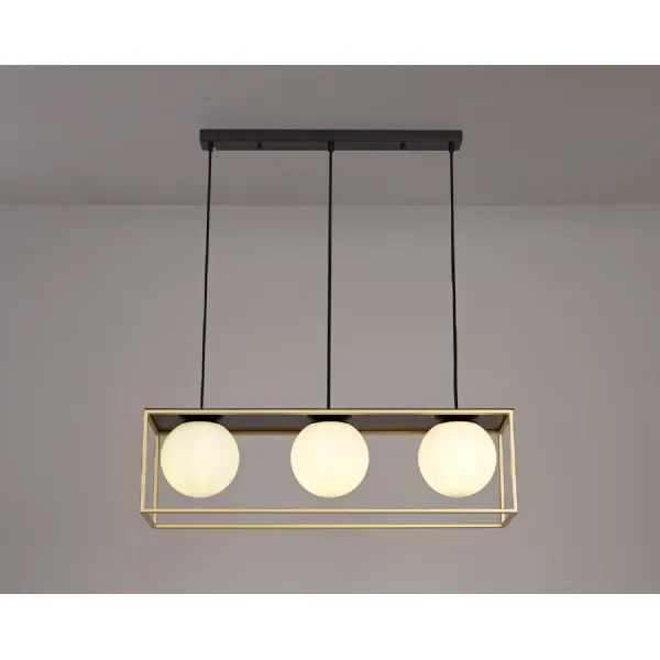 Southend Linear Pendant, 3 Light Adjustable E14, Matt Black Painted Gold