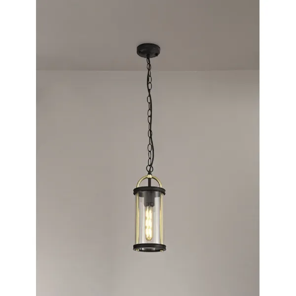 Bicester Pendant, 1 x E27, Black And Gold Clear Glass, IP54, 2yrs Warranty