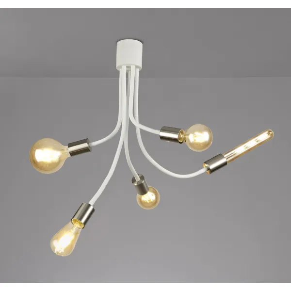 Andover Flexible Ceiling 5 Light E27 Satin White Satin Nickel