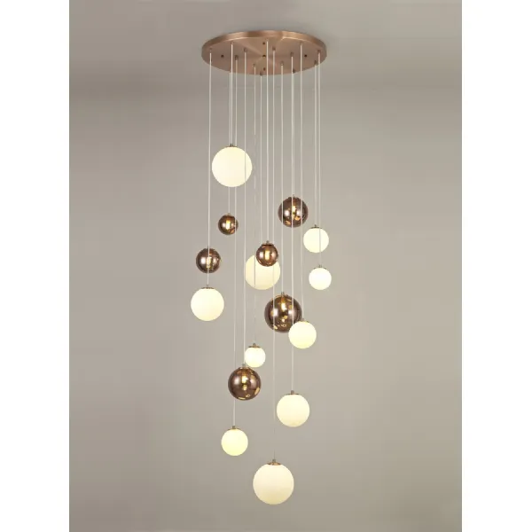 Antique Copper Opal 16 Light G9 Pendant Sphere Shades