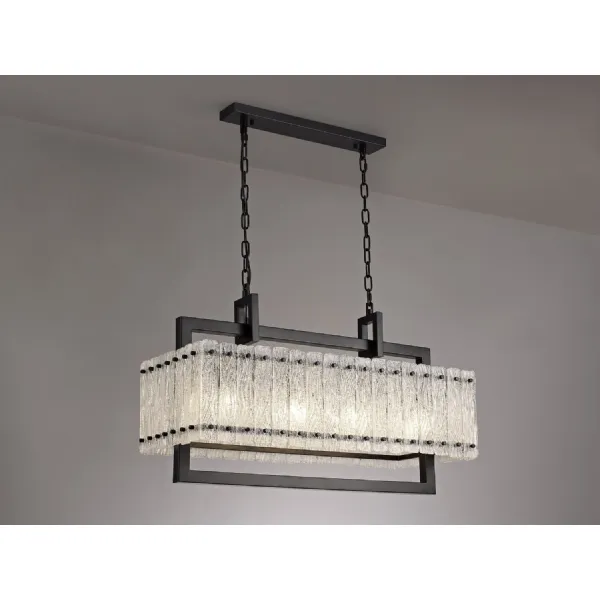 Sheppey Medium Linear Pendant, 8 Light E27, Matt Black Crystal Sand Glass Item Weight: 15.5kg