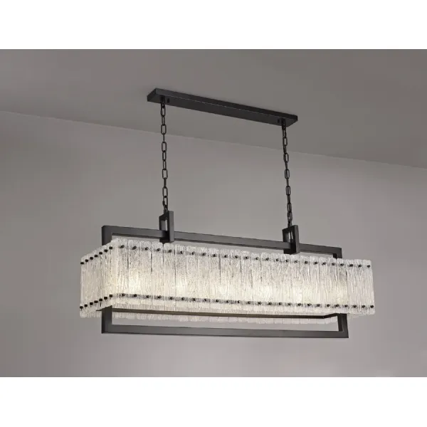 Sheppey Large Linear Pendant, 12 Light E27, Matt Black Crystal Sand Glass Item Weight: 20.2kg