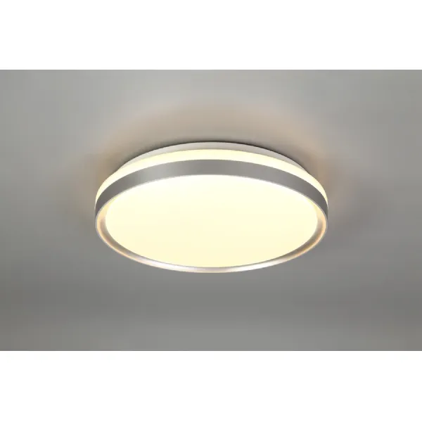 Rye Ceiling 39cm, 1 x 24W LED, 3 Step Dimmable, 3000K, 1000lm, IP44, Silver White Acrylic, 3yrs Warranty