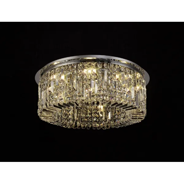 Boreham 65cm Round Flush Chandelier, 8 Light E14, Polished Chrome Crystal