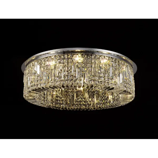 Chrome Crystal 85cm Round 12 Light E14 Flush Chandelier