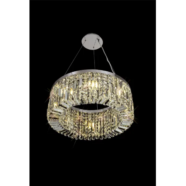 Boreham 60cm Round Pendant Chandelier, 8 Light E14, Polished Chrome Crystal