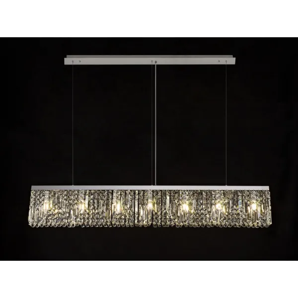 Boreham 138x9cm Linear Pendant Chandelier, 7 Light E14, Polished Chrome Crystal