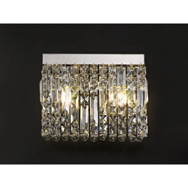 Boreham 29x13cm Rectangular Small Wall Lamp, 2 Light E14, Polished Chrome Crystal