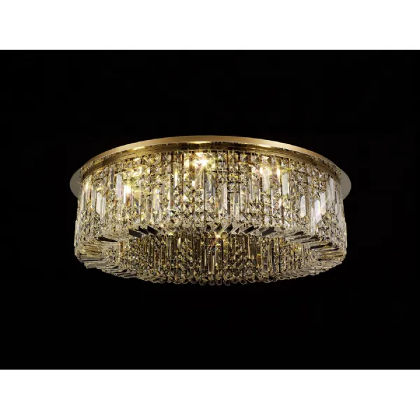 Boreham 85cm Round Flush Chandelier, 12 Light E14, Gold Crystal Item Weight: 21kg