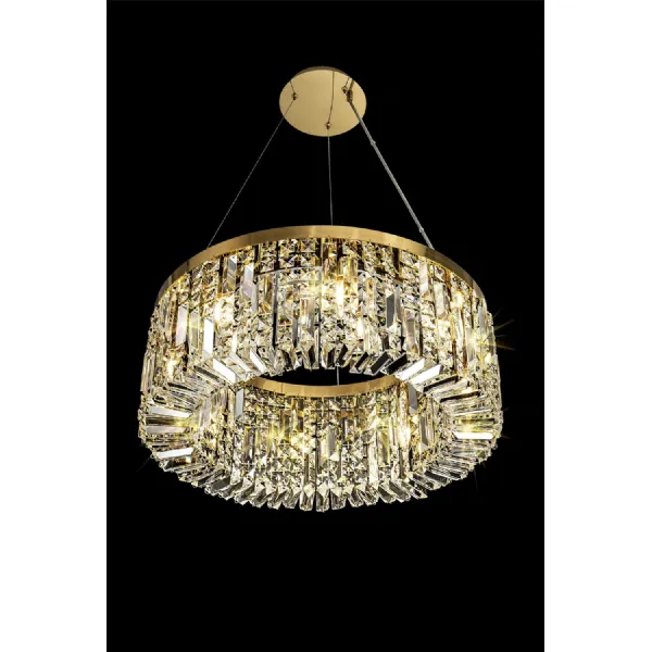 Boreham 60cm Round Pendant Chandelier, 8 Light E14, Gold Crystal