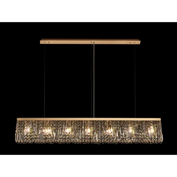 Boreham 138x9cm Linear Pendant Chandelier, 7 Light E14, Gold Crystal
