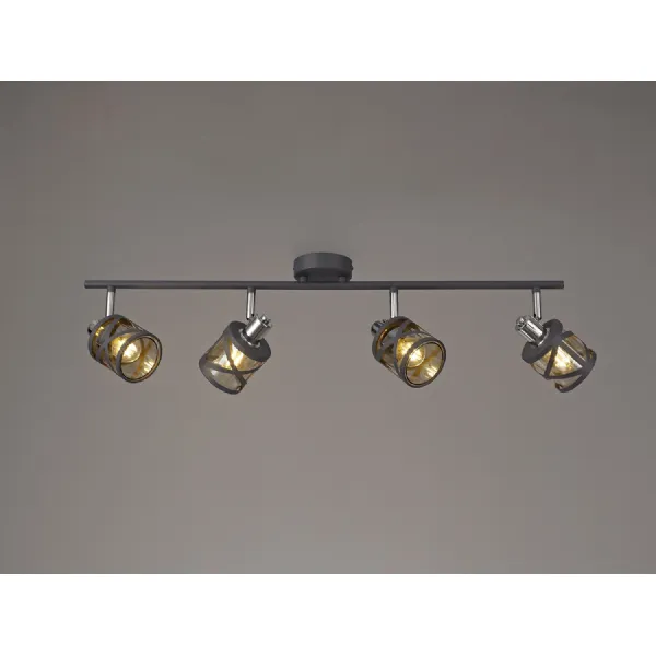 Matt Grey Chrome Cognac 4 Light E14 Linear Bar Spotlight