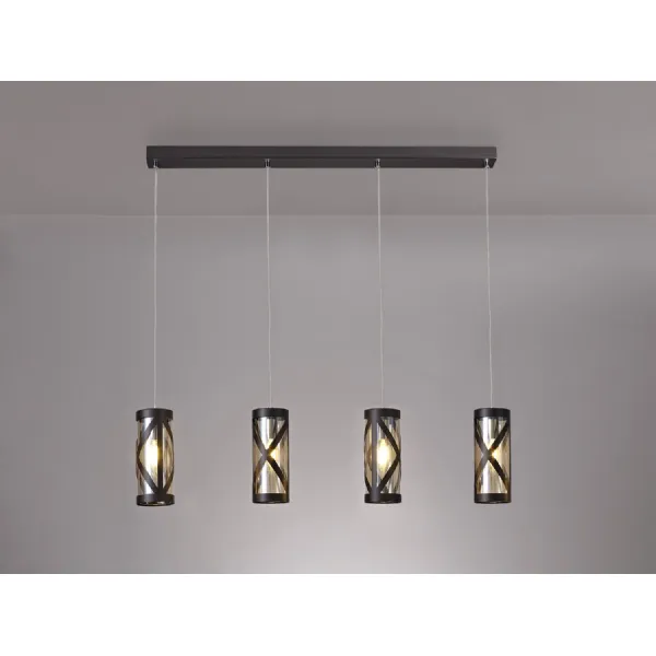 Oxted 4 Light Bar Linear Pendant E14, Oiled Bronze Polished Chrome Amber