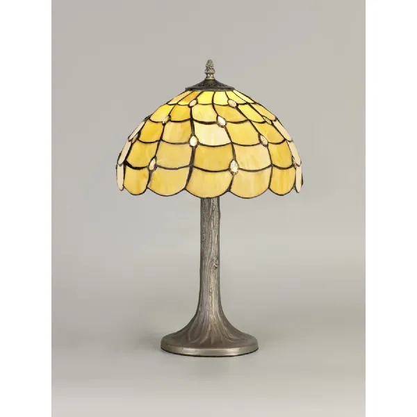 Stratford 1 Light Tree Like Table Lamp E27 With 30cm Tiffany Shade, Beige Clear Crystal Aged Antique Brass