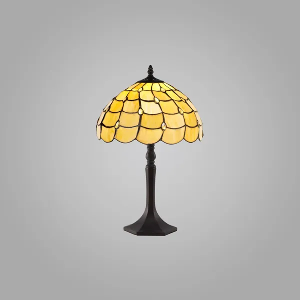 Stratford 1 Light Octagonal Table Lamp E27 With 30cm Tiffany Shade, Beige Clear Crystal Aged Antique Brass