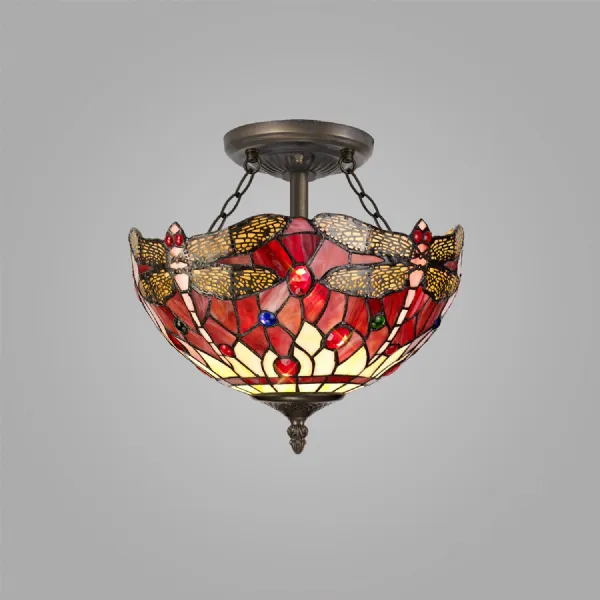 Purple Pink Antique Brass Semi Flush 2 E27 Uplighter Pendant
