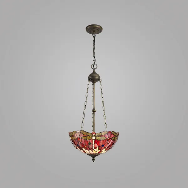 Purple Pink Antique Brass Crystal 3 Light Uplighter Pendant