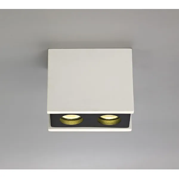 Woking 2 Light Rectangular Ceiling GU10, White Paintable Gypsum With Matt Black Cover