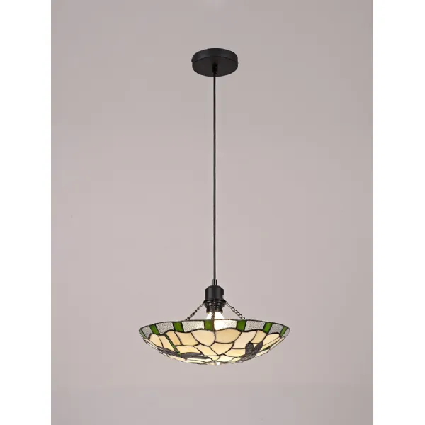 Cranleigh 1 Light Pendant E27 With 35cm Tiffany Shade, Green Cream Clear Crystal Black