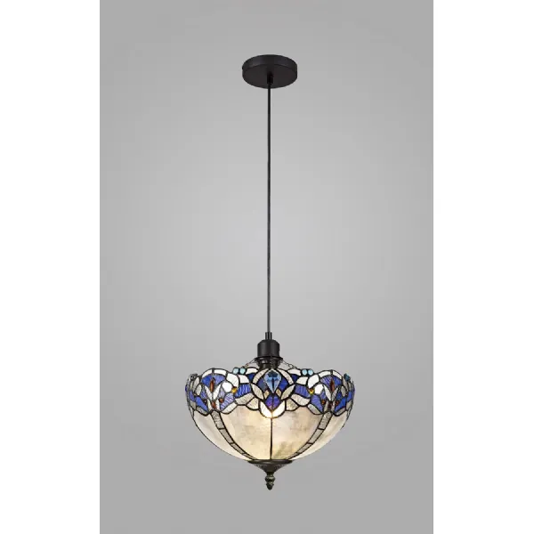 Ardingly 1 Light Uplighter Pendant E27 With 30cm Tiffany Shade, Blue Clear Crystal Black