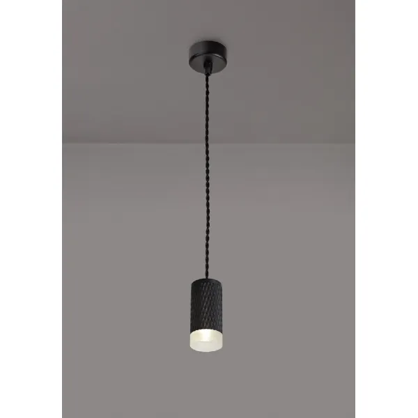 Lenham 1 Light 11cm Pendant Light GU10, Sand Black Acrylic Ring